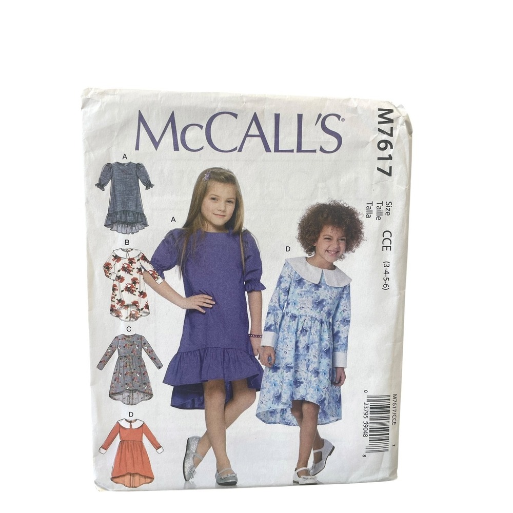 McCall's M7617 Girls Dress Pattern CCE (3-4-5-6) Puff Sleeve Ruffle Hem 2017